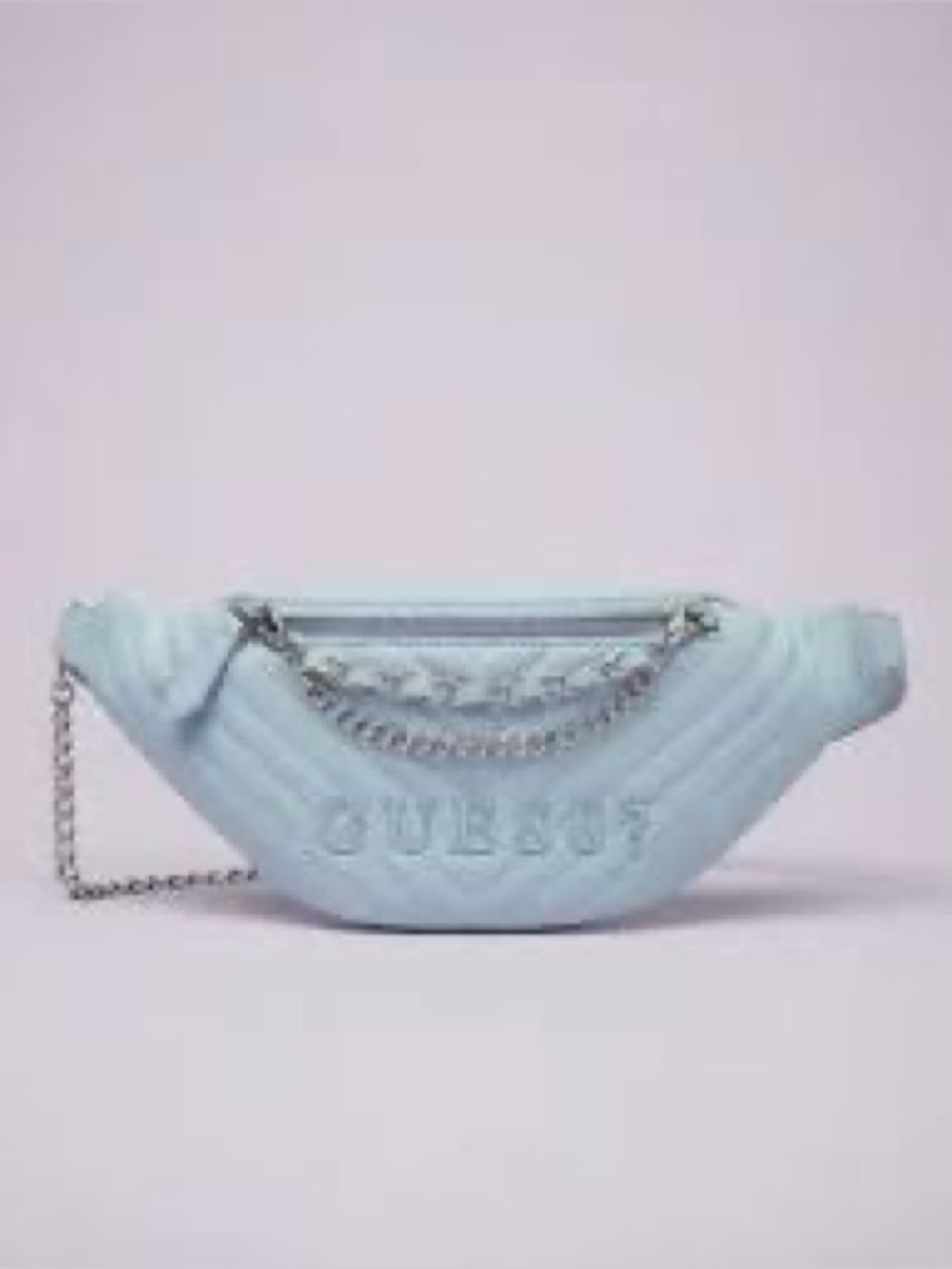 ♥️5/$25♥️GUESS Quilted Pale Blue Crossbody Belt Bag Silver Chain-Missing '?'